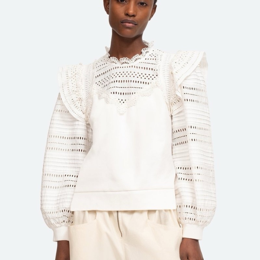 Sea New York White Eyelet Lace Paneled Blouse - Picture 5 of 16